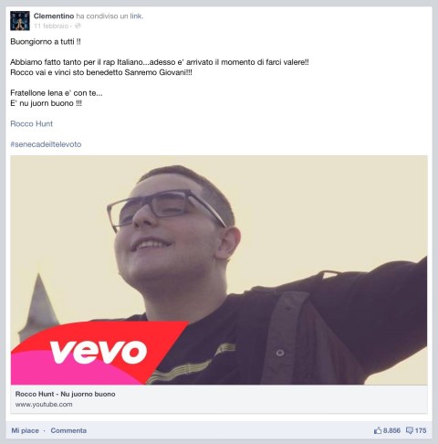 Clementino sostiene rocco hunt su facebook per Sanremo